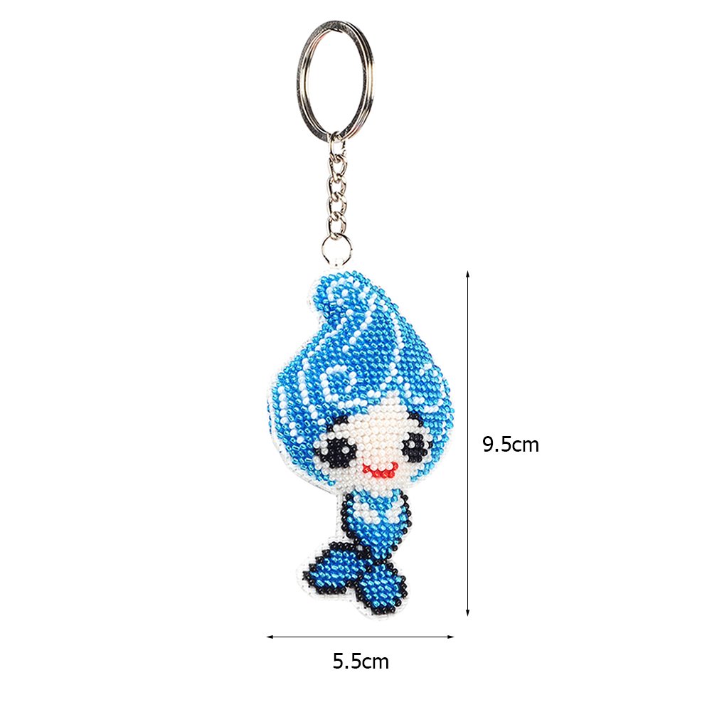 Stamped Beads Cross Stitch Keychain Mermaid Girl 