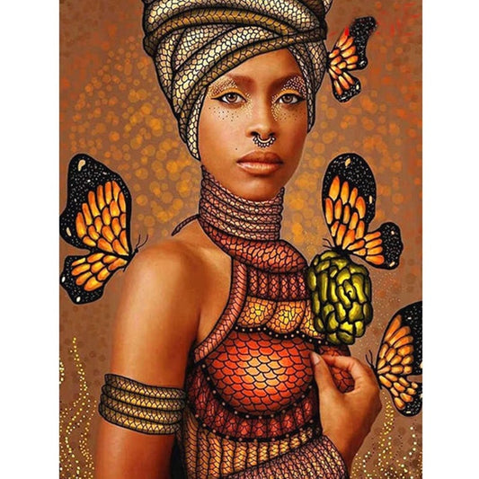 New Arrival Full Round Diamond Painting Kits African Woman Butterfly