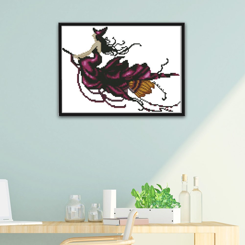 11CT Stamped Cross Stitch - Flying Witch(36*36CM)
