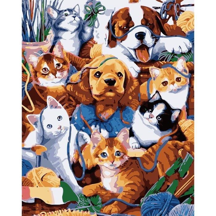 Paint By Number Oil Painting Wall Art Craft Decor Cats and Dogs (40*50cm)