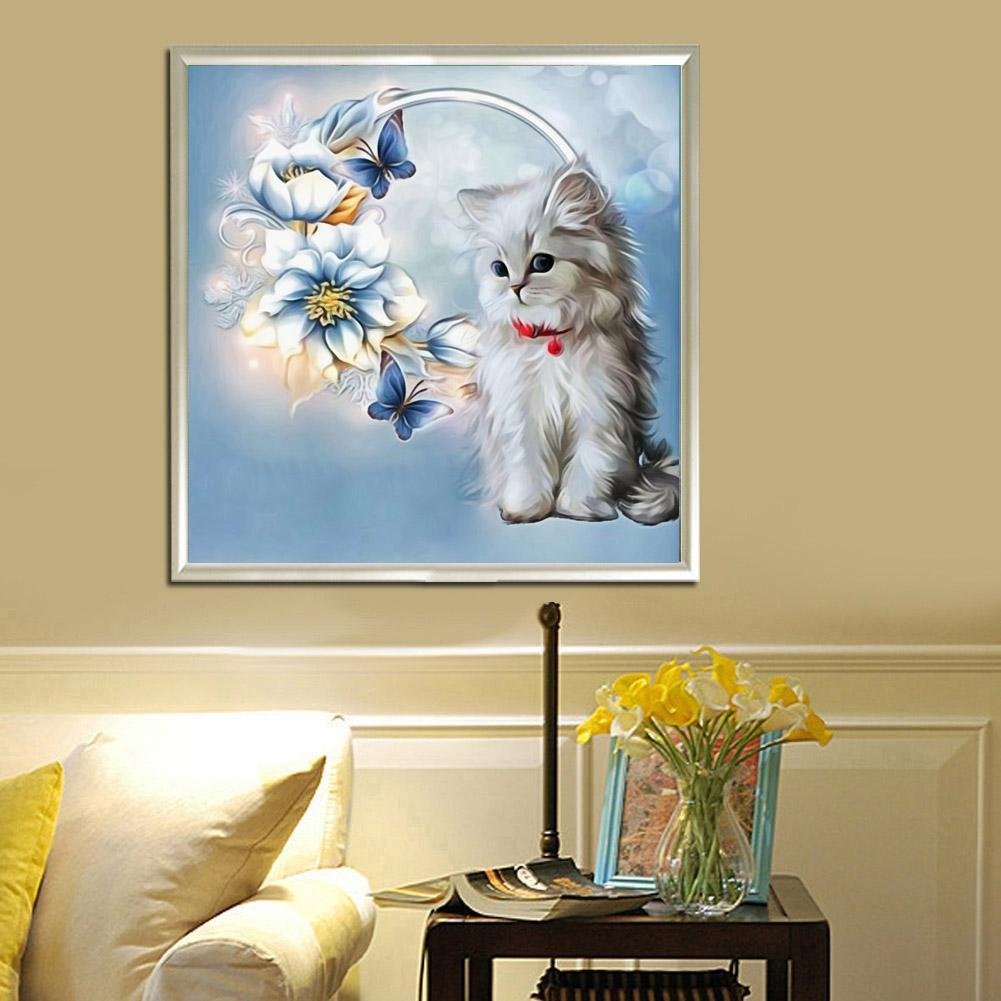 Kit de pintura de diamante DIY 5D - rodada parcial - flores de gato