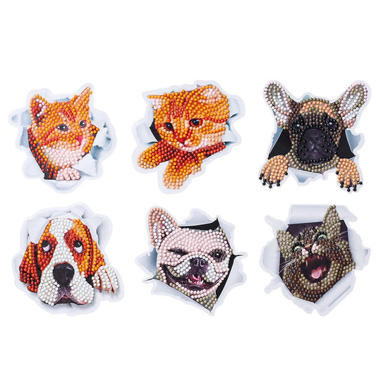 6pcs DIY Animals Diamond Painting Stickers Mosaic Wall Decals