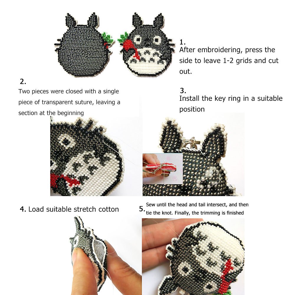 Rabbit Stamped Beads Cross Stitch Keychain