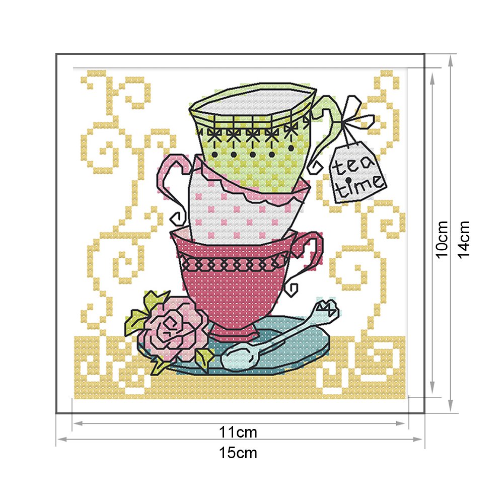 Ponto Cruz Estampado 14ct - Xícara de Chá (15*14cm) A