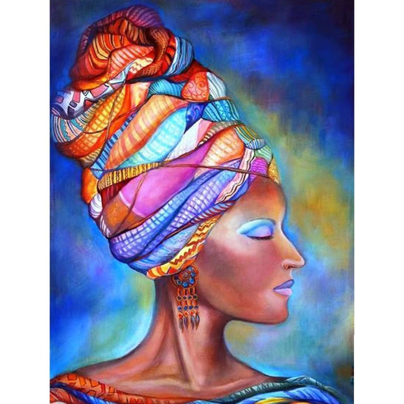 Full Round Diamond Painting Kits African Woman With Colorful Hair Band