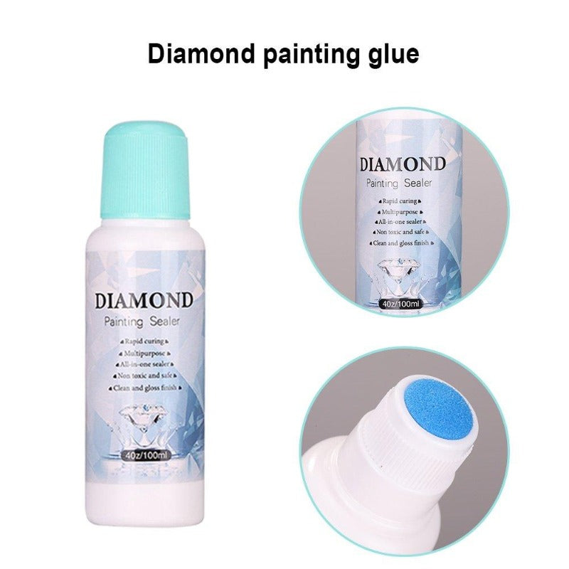 Diamond Painting Sealer, 5D Diamond Painting Glue Permanent Hold & Shine Effect Sealer, Diamond Art Sealer with Sponge Head, Fast-drying Diamond Art