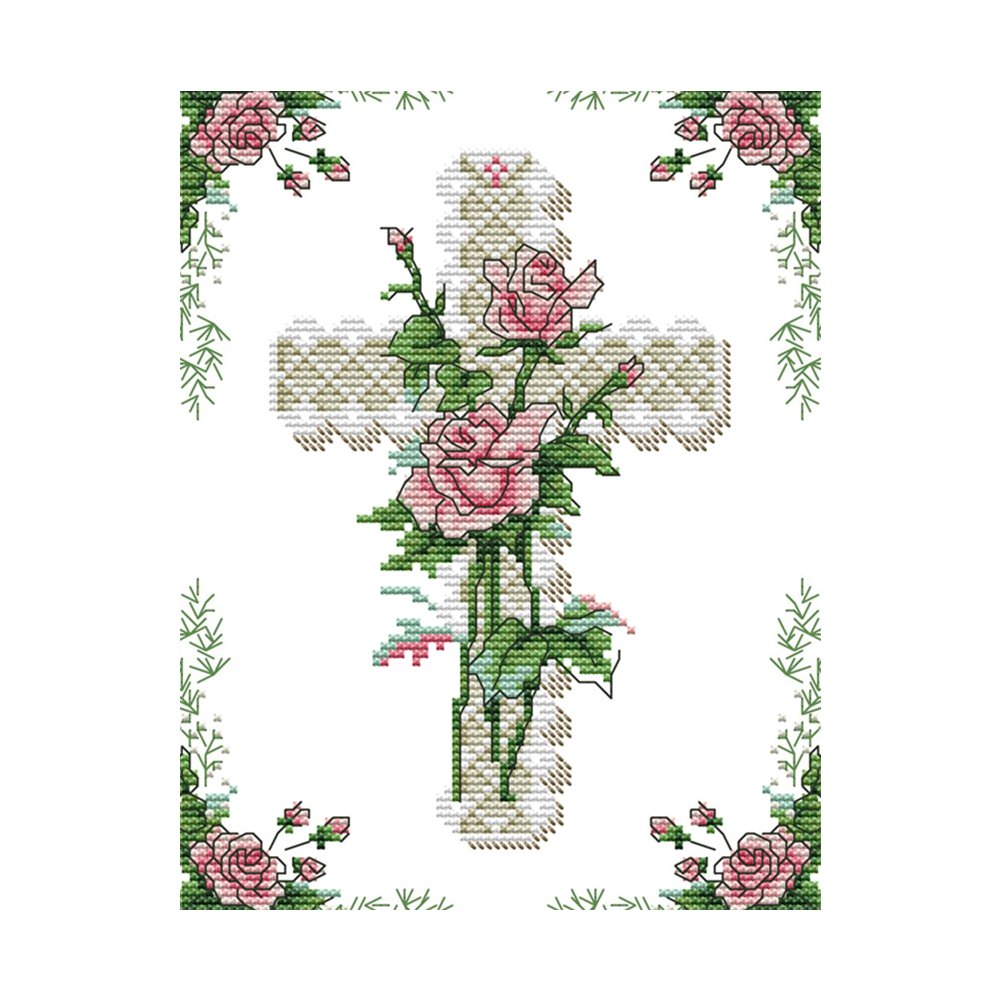 14ct Stamped Cross Stitch Rose Cross(21*28cm)