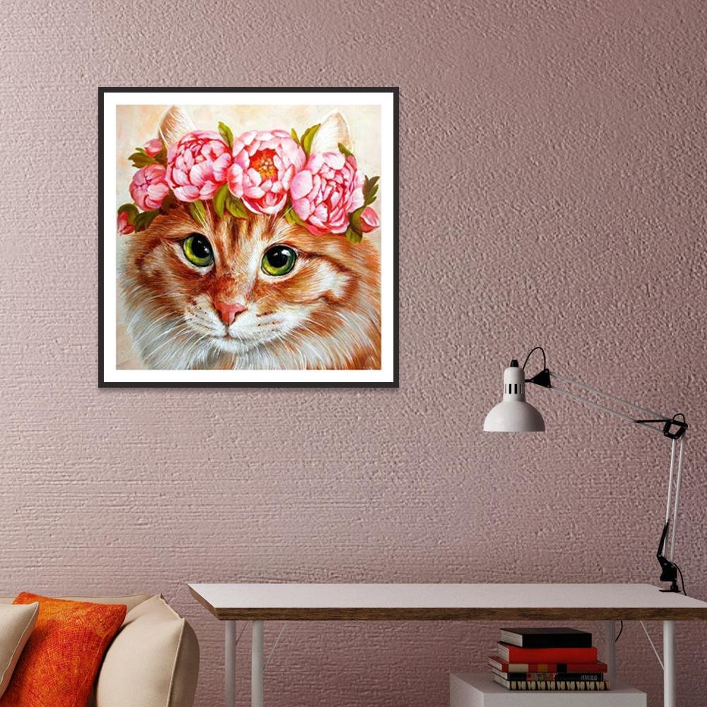 Pintura Diamante - Redondo Completo - Flor Gato