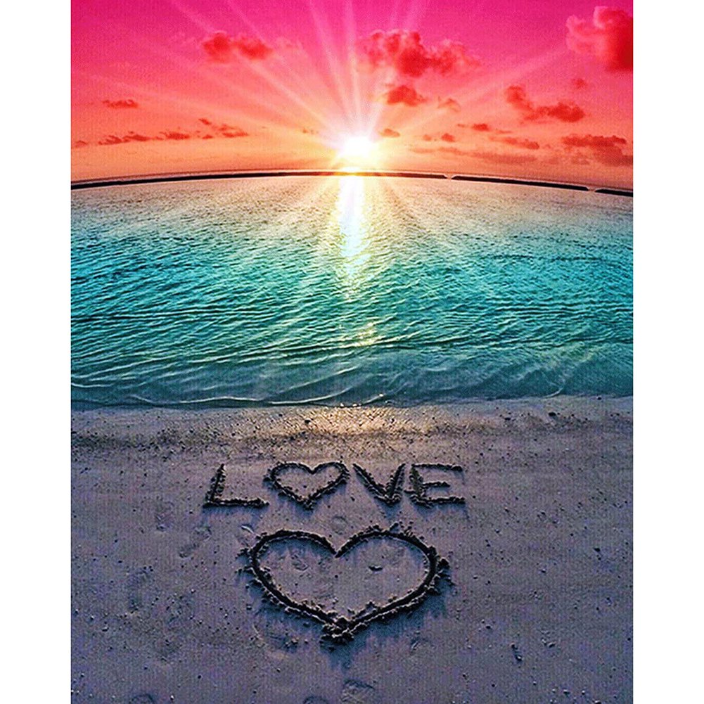 11ct Stamped Cross Stitch Romantic Beach LOVE (36*46cm)