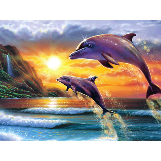 5D Diy Diamond Painting Kit Full Round Beads Jumping Dolphin