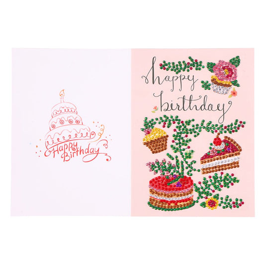 Cake DIY 5D Diamond Painting Happy Birthday Postcard