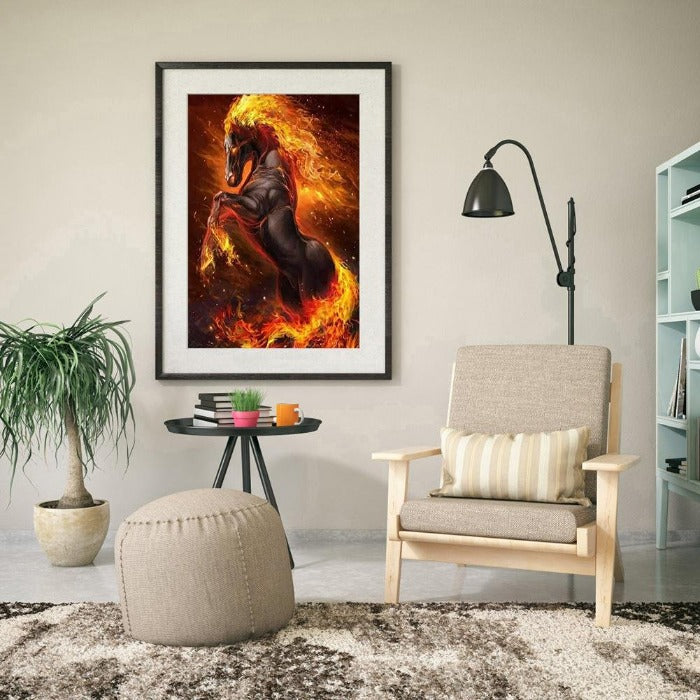Painting By Numbers Kit Fire Horse Hand Painted Canvas Oil Art Picture Home Wall