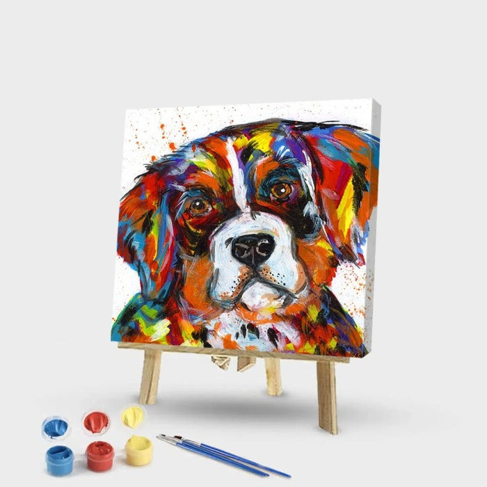 Colorful Puppy Dog Oil Painting By Numbers Canvas Coloring Picture