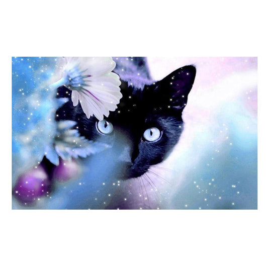 Diamond Painting Partial Round Black Cat