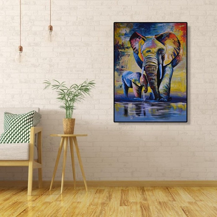 Painting By Numbers Kit Colorful Elephant Hand Painted Canvas Oil Art Picture
