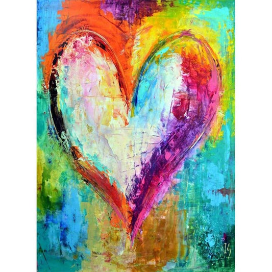 DIY Colorful Heart Hand Painted Canvas Oil Art Picture Craft Home Wall Decor