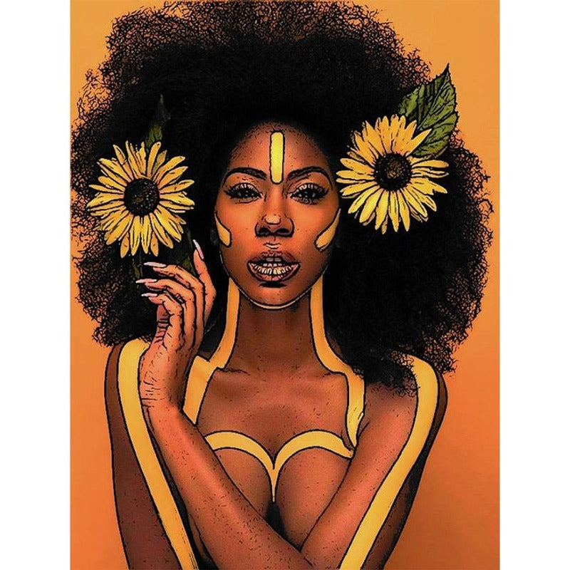 Round Beads Art Sunflower African Woman