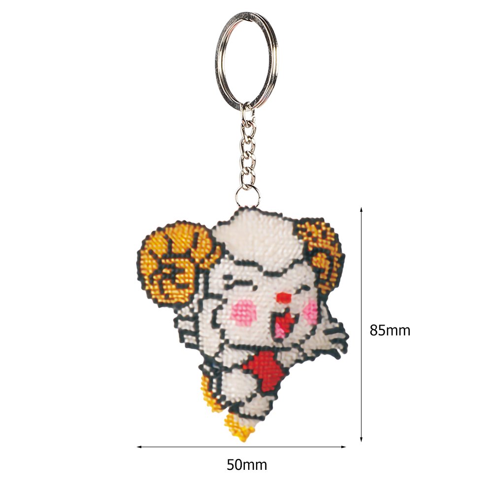 Sheep Stamped Beads Cross Stitch Keychain