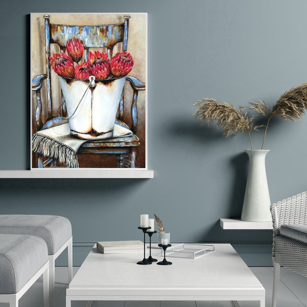 Pintura Diamante - Redondo Completo - Flores de Cadeira