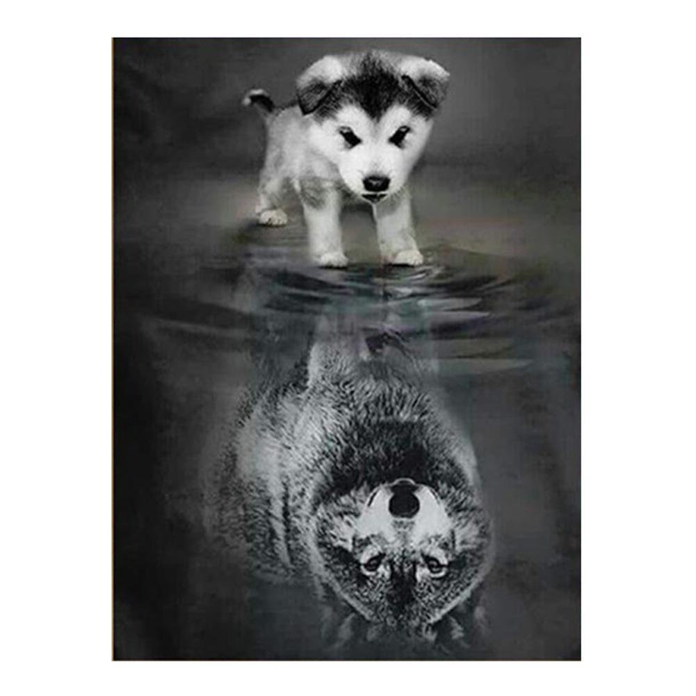 Diamond Painting Partial Round Dog Reflected Wolf