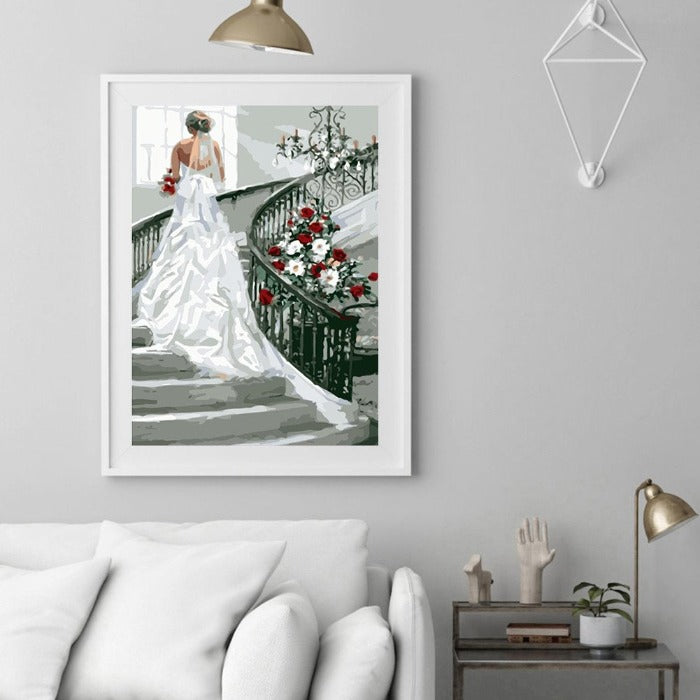 Bride in the Stairs Oil Painting Picture By Numbers Canvas Drawing Colorful Paint