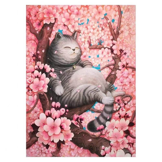 Diamond Painting - Full Round / Square - Cat's In Peach Blossom