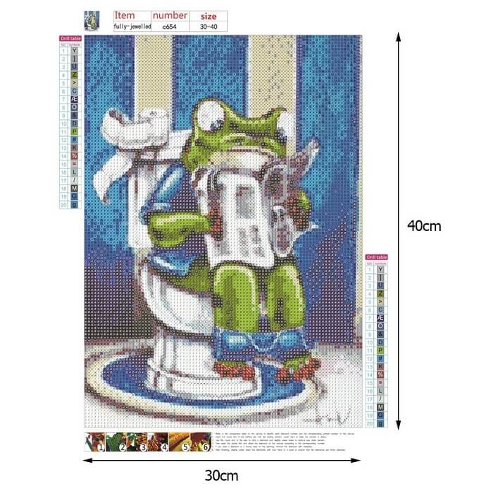 diamond painting art reading frog on toilet canvas size