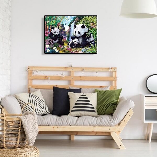 panda family diamond painting wall decoration