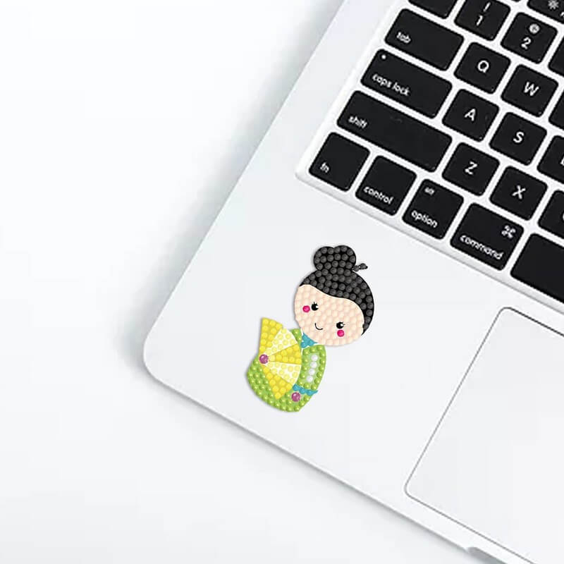 Kokeshi Dolls Diamond Painting Stickers Kit On Laptop