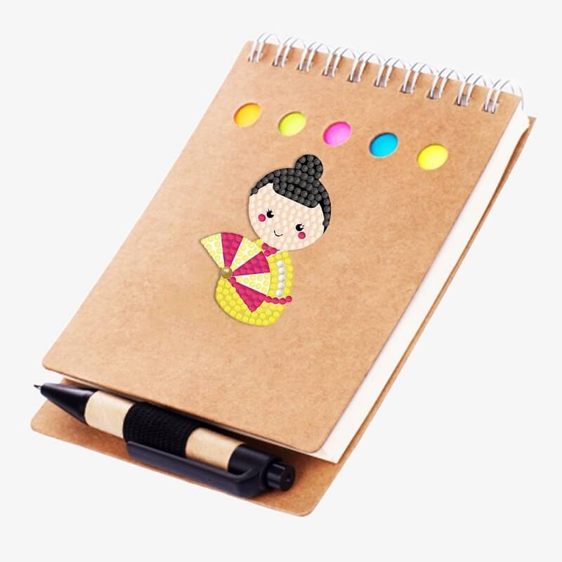 Kokeshi Dolls Diamond Painting Stickers Kit On Notebook Cover