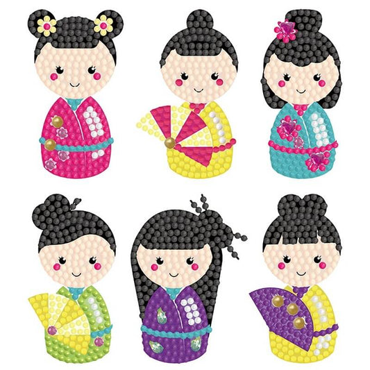 6 Kokeshi Dolls Diamond Painting Stickers Kit