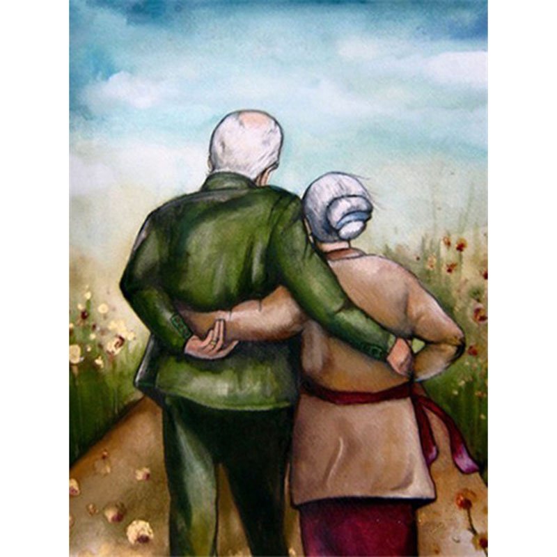 5d full drill round diamond painting kits Sweet Old Couple Walk Side By Side