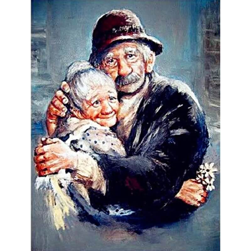 5d full drill round diamond painting kits Sweet Old Couple Hug