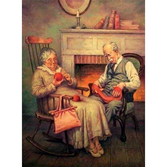 5d full drill round diamond painting kits Sweet Old Couple Roll Wool