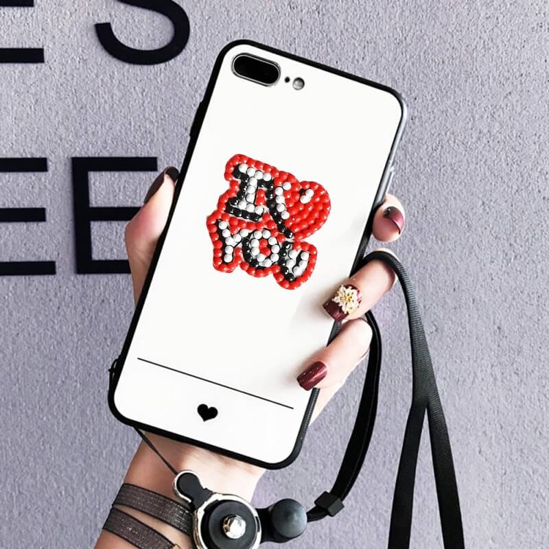 mobile phone decorated by I love you letters diamond painting sticker