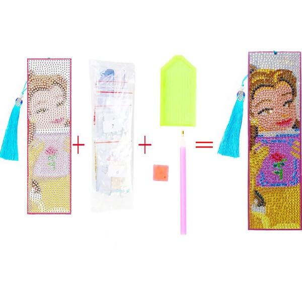 belle princess diamond painting bookmark with tassel package content