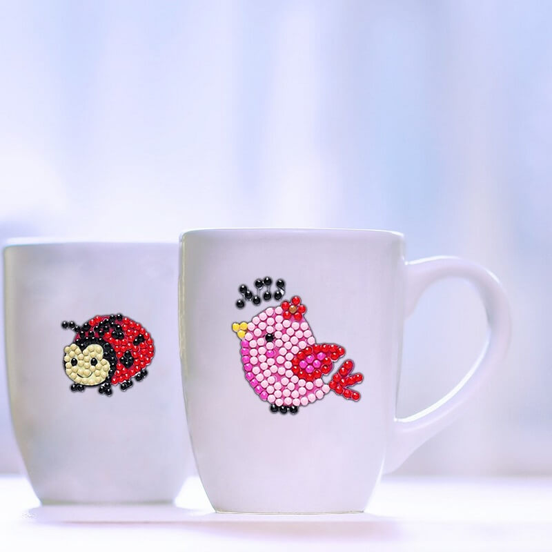 cartoon bird & ladybug diamond painting stickers on cups