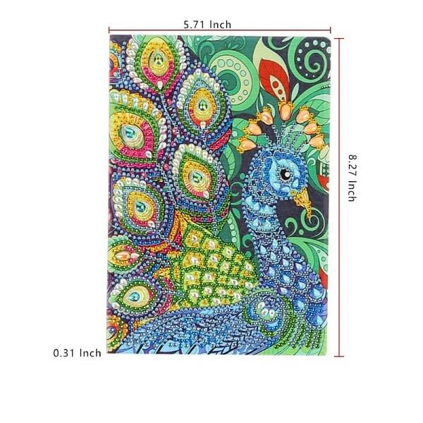 notebook with diamond painting peafowl cover size