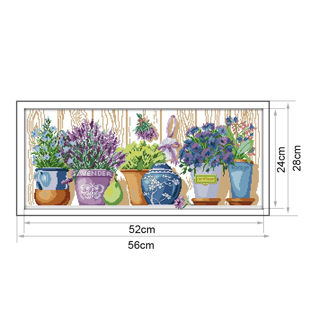 14 quilates de ponto de cruz estampado - vasos de plantas (56 x 28 cm)