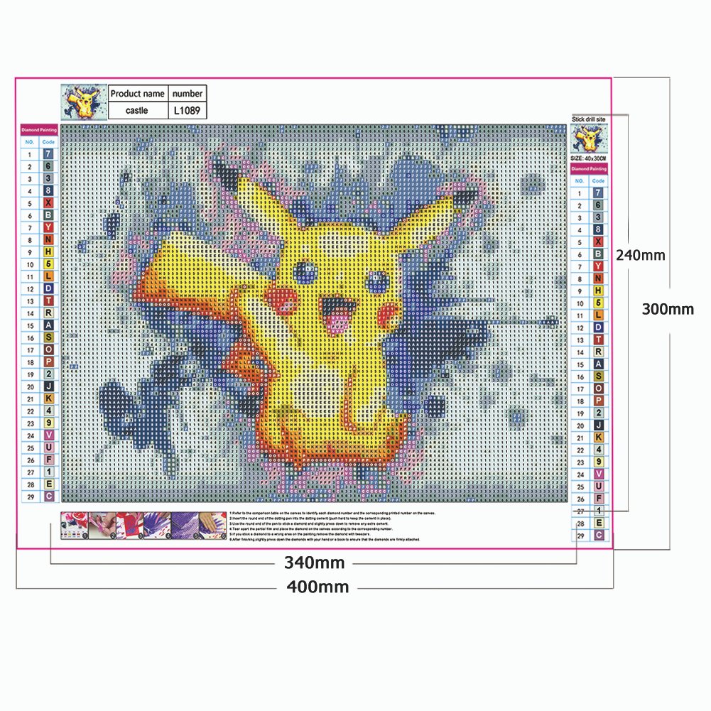 Pintura de diamantes - Redondo completo - Pikachu