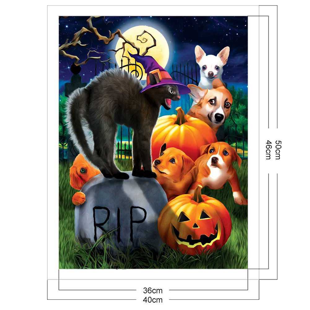 Ponto cruz estampado 11 ct - animal de Halloween (40*50 cm)