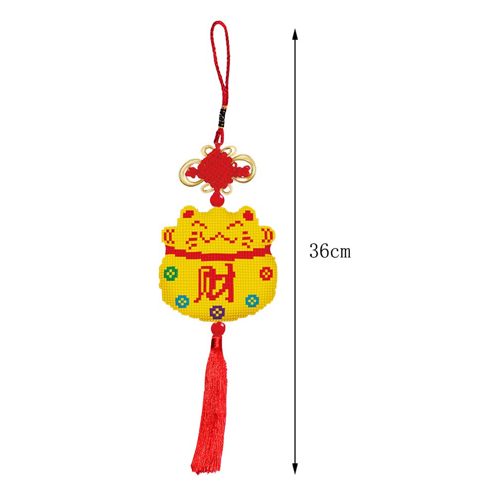 Lucky Cat Stamped Beads Cross Stitch Keychain