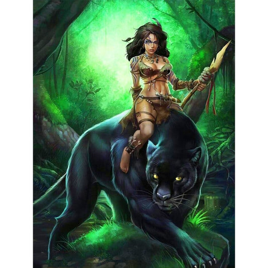 African Women And Panther Full Round Diamond Painting Kits