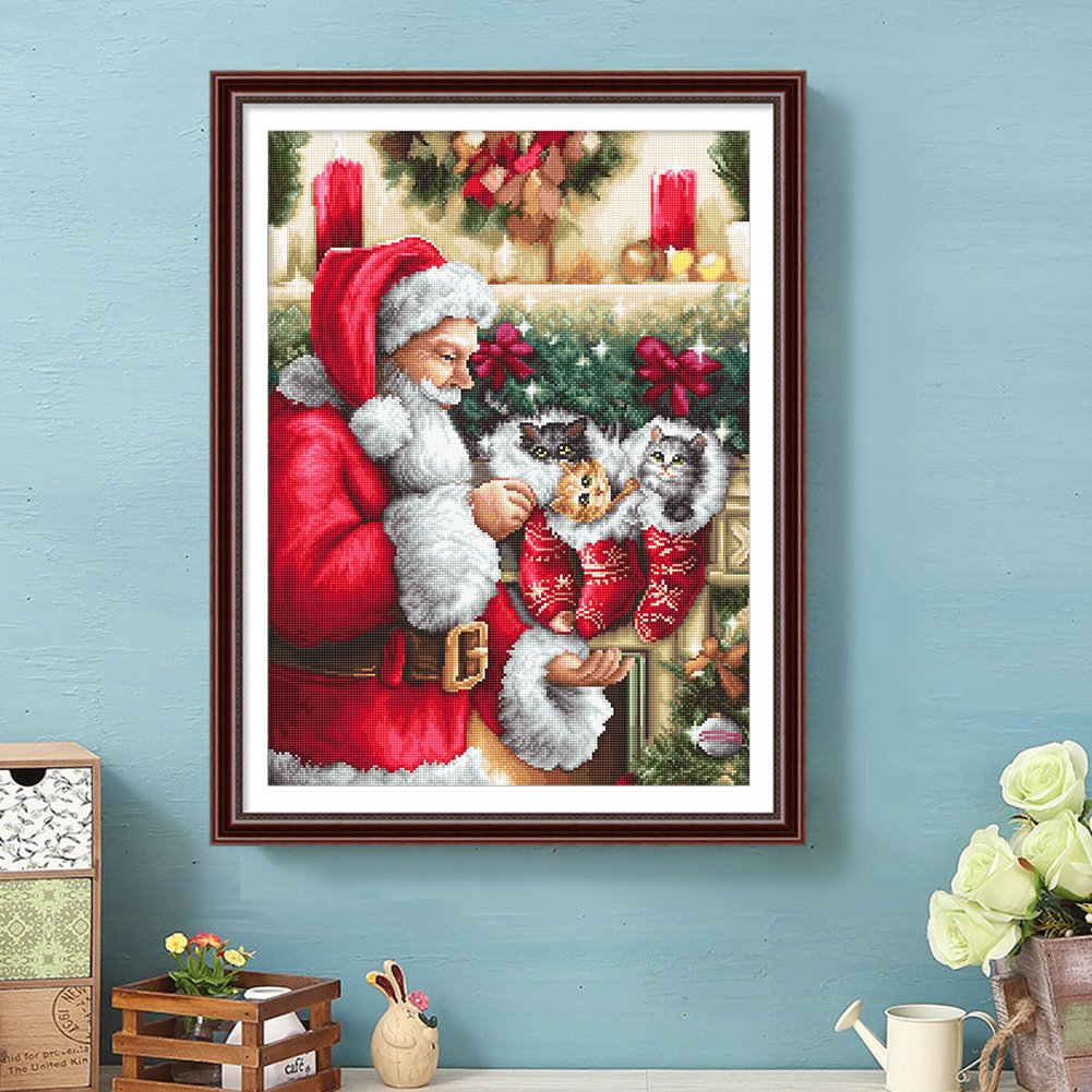 Ponto Cruz Estampado 11ct - Papai Noel em Casa (40*56cm) B