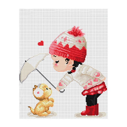 11ct Stamped Cross Stitch Girl And Cat(38*37cm)