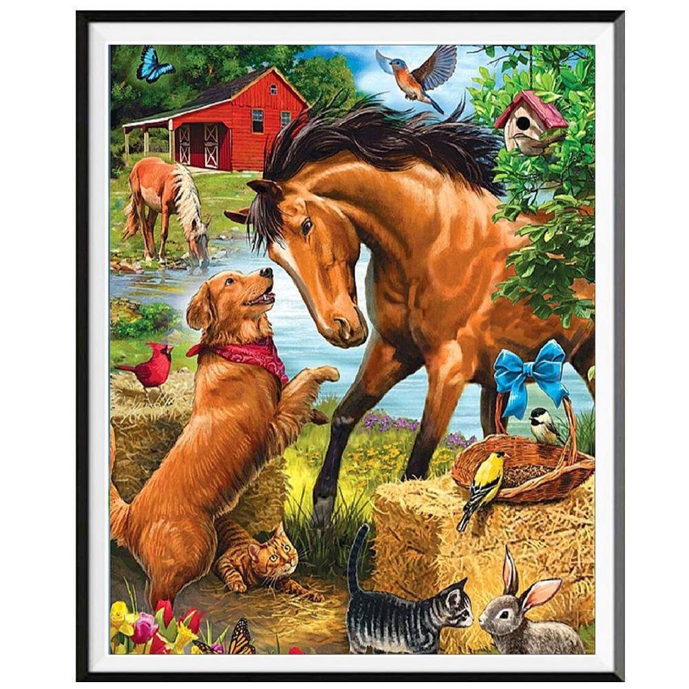 Pintura Diamante - Rodada Completa - Cavalo e Cachorro