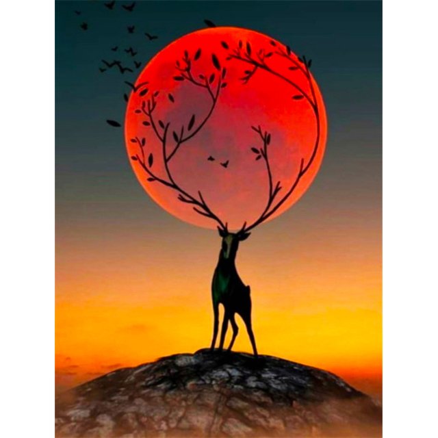 Deer In Sunset Diamond Painting Art