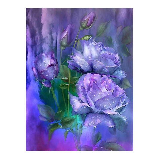 Purple Rose Partial Round Mosaic embroidery kits