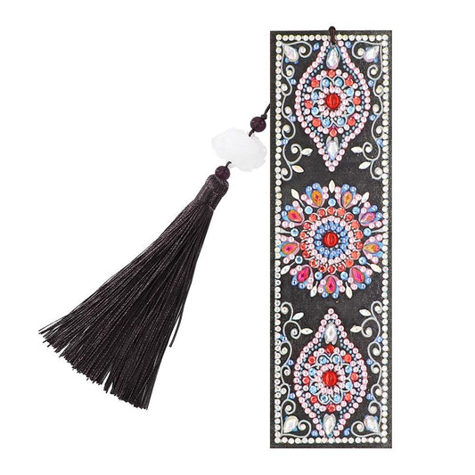 DIY Special Shaped Diamond Painting Colorful Flower Leather Tassel Bookmark