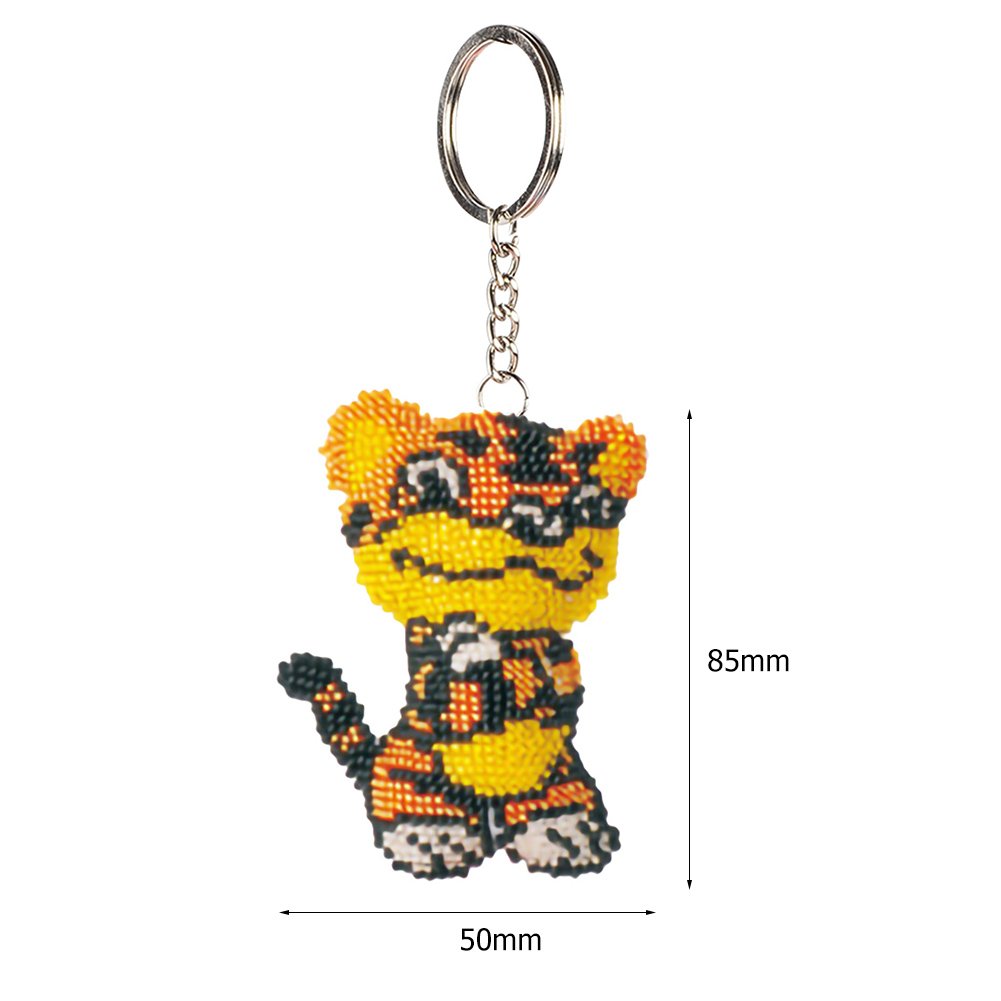 Tiger Stamped Beads Cross Stitch Keychain